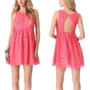 Free People Pink Rocco Lace Dress Size 2 Fit & Flare Open Back